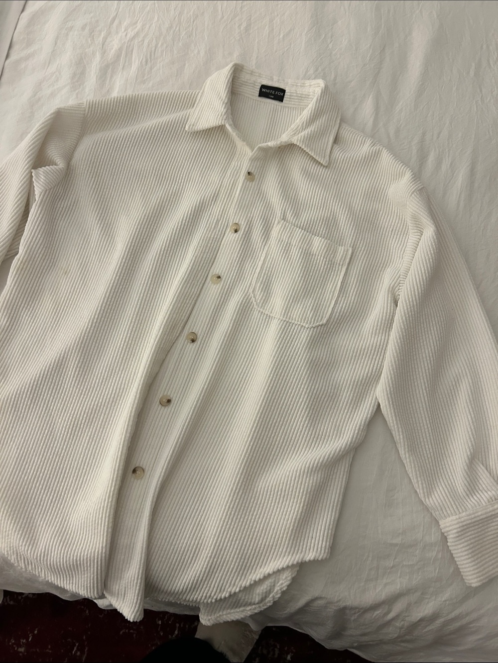 White Fox Ribbed Corduroy Oversized Button Up Shirt White Size S/M